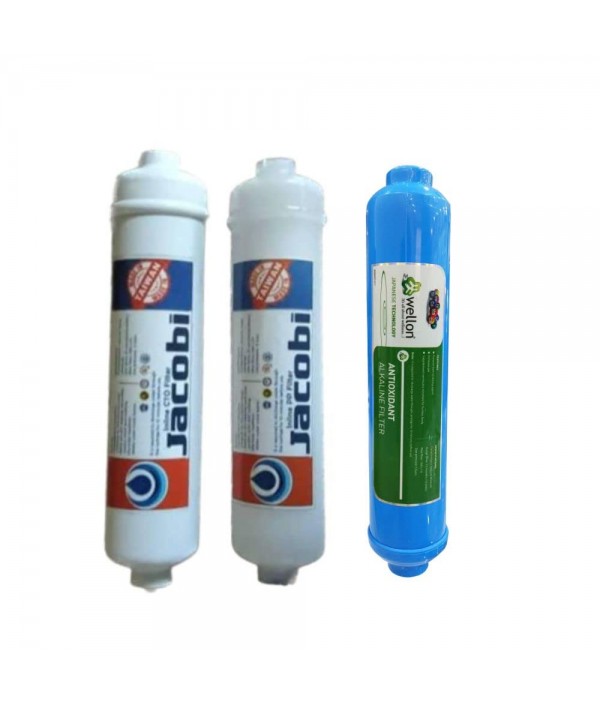 Wellon Jacobi Inline PP Filter + Inline CTO Filter + WELLON 10 Inch Antioxidant Alkaline Filter for RO Water Purifier System