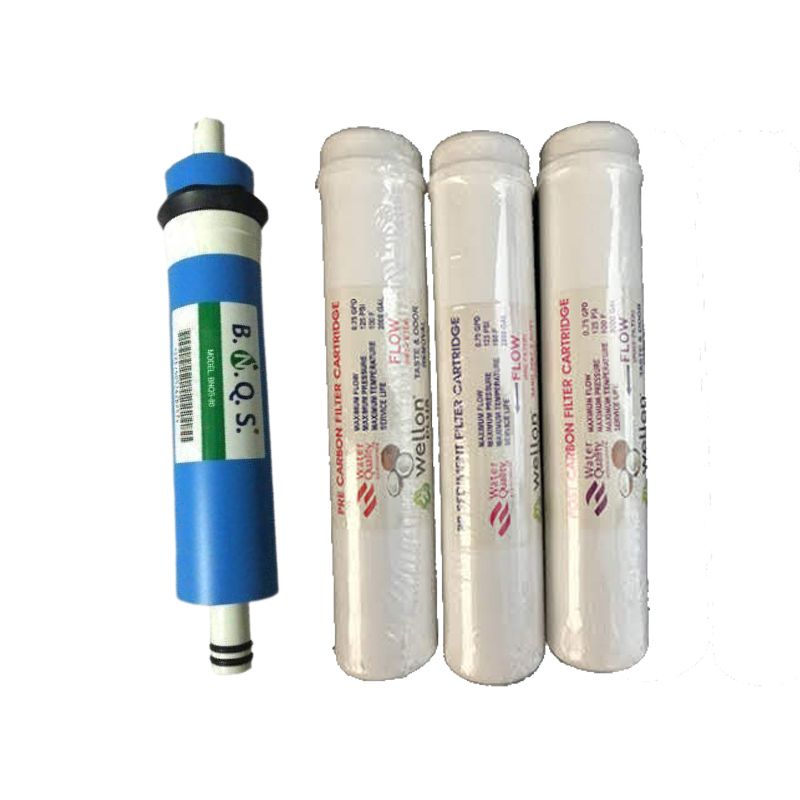 Wellon Plus Pre-Carbon + Post Carbon+ Sediment RO Inline Set + Wellon BNQS 80 GPD RO Membrane All Types of Water purifiers