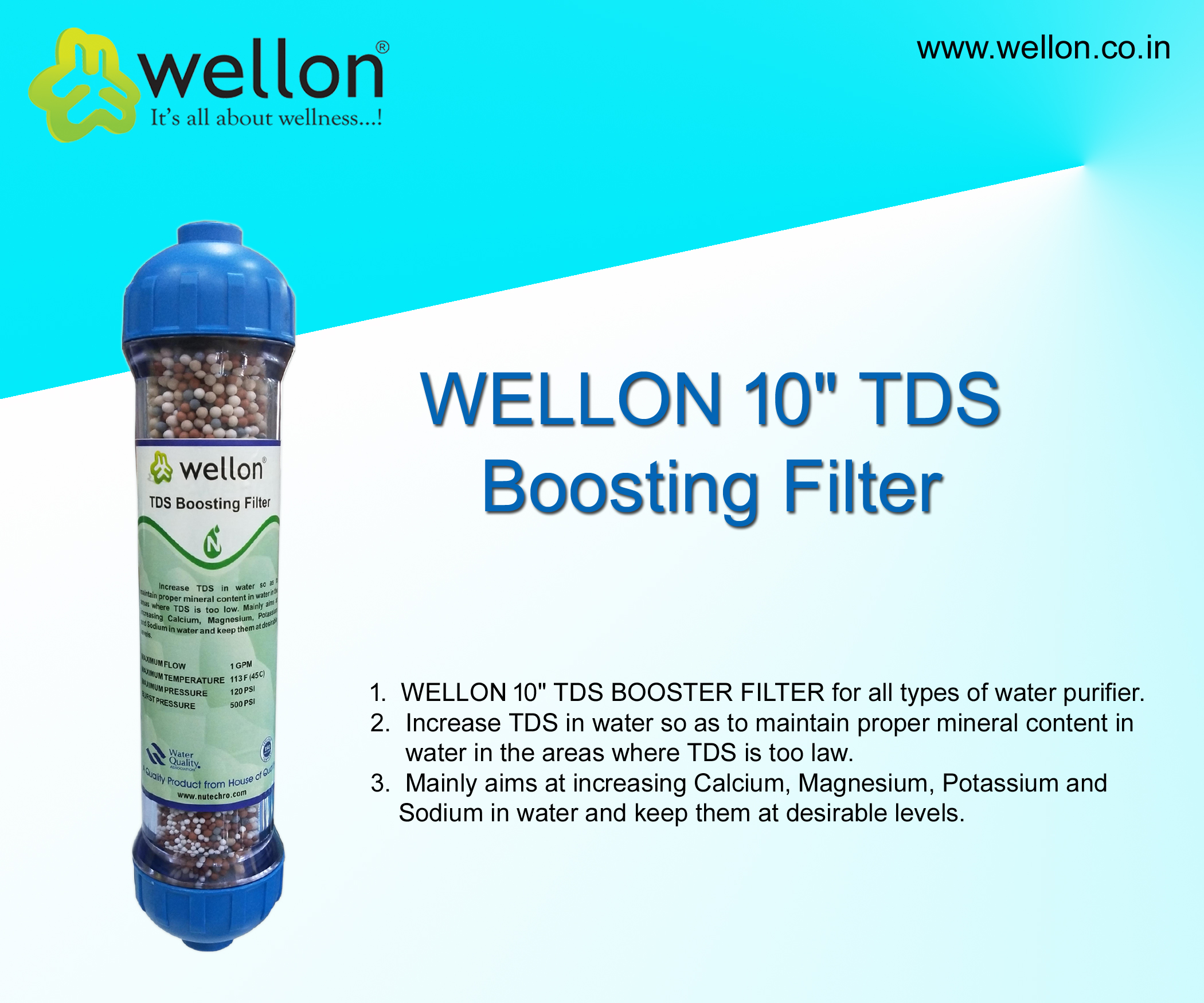 WELLON 10″ TDS Boosting Filter for All Types of Water Purifiers