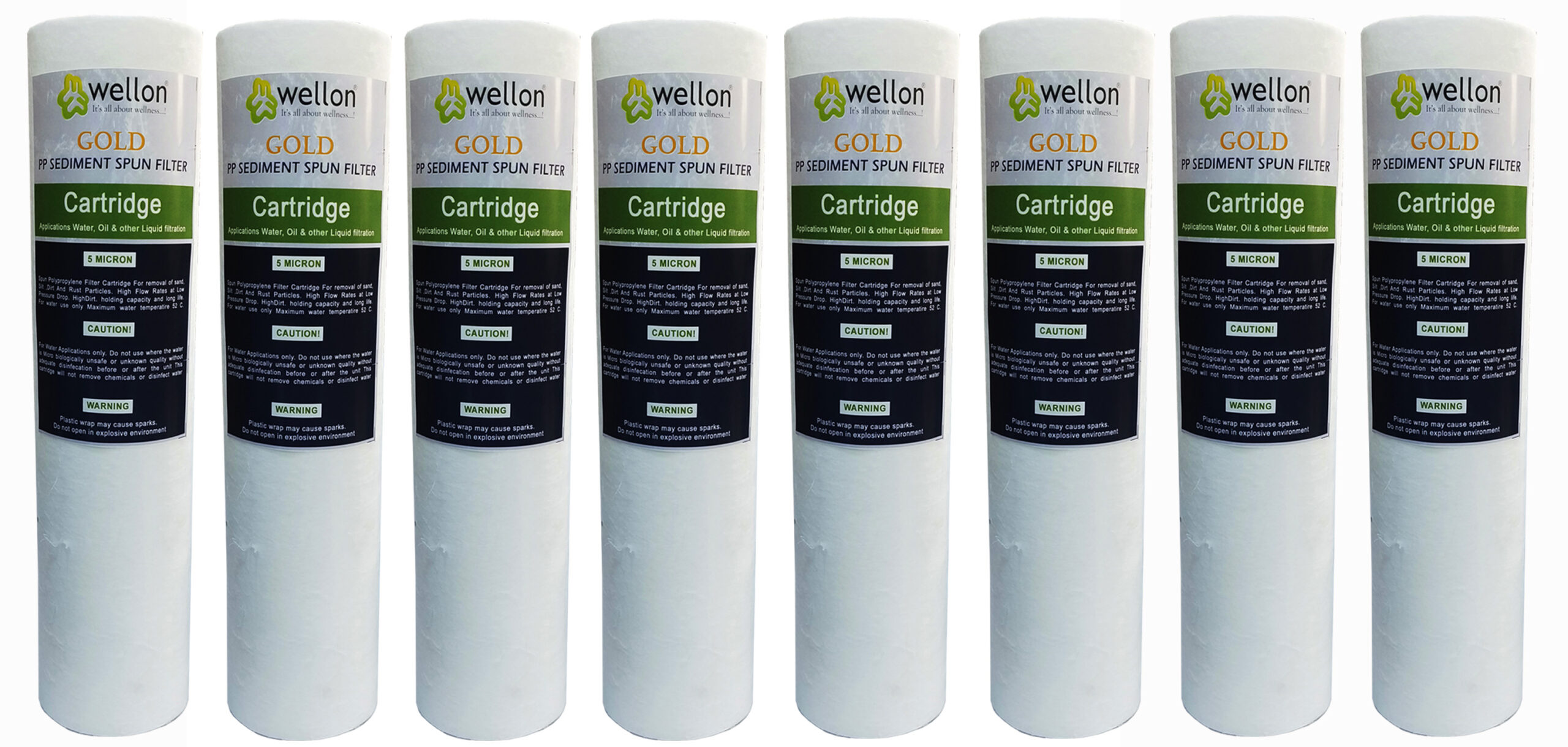 Wellon 10 inch Gold PP Spun Sediment Filter 8 Pieces Set for pre-Filtration Process for RO Water Purifier