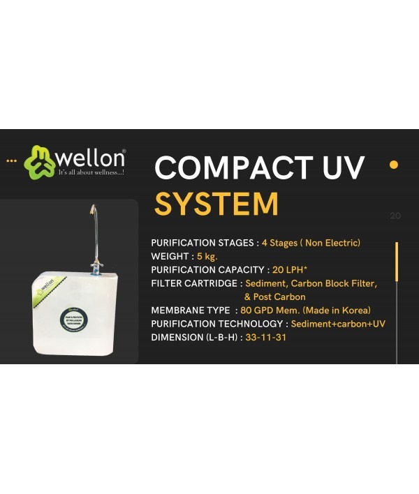 Wellon Compact UV Water Purifier 20 LPH.