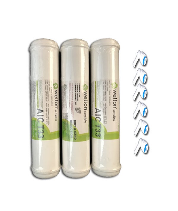 WELLON SENSIBLE Push Fit type Inline filter set with Activated Pre-Carbon,Activated Post-Carbon & Sediment Filter Set, Compatible with Reviva, Dolphin, Aquagrand & all Domestic Water purifiers
